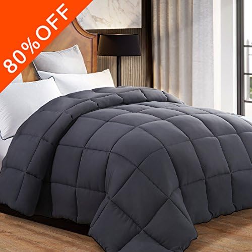 Queen Quilted Comforter Duvet Insert with Corner Tabs 2100 Series, 7D Down Alternative Fill Warmfit -Tech All-Season Comforter, Dark Gray, Full/Queen(88x88 inch)