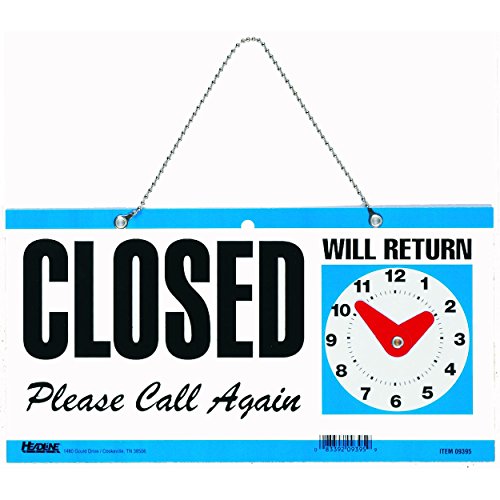 Headline Sign 9395 Double-Sided Open/Closed/Will Return Sign with Clock Hands, 6 Inches by 11.5 Inches