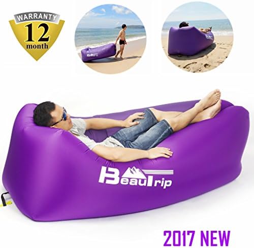 BEAUTRIP 100% Nylon Single Inlet Inflatable Air Lounger Sleeping Bag with Backpack, Pockets, Securing Stake & Bottle Opener - Hammock Ideal for Indoor & Outdoor Camping, Picnics & Musical Festivals