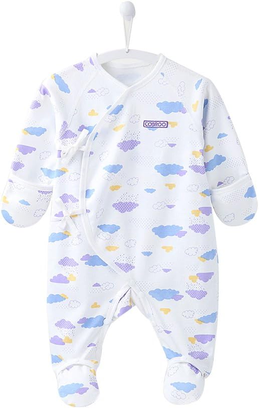 COBROO Baby Footed Sleepers Pajamas with Built-in Mittens 100% Cotton Baby Outfits with Floral Butterflies Print 0-6 Months