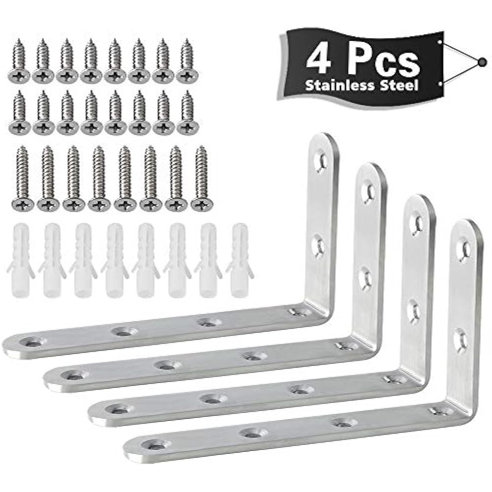 J52074P Stainless Steel Shelf Brackets 5x3 Inch,4Pcs Brushed Nickel