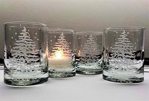 Amazon.com: Fir Tree and Floating Flakes Votive Holder Set ...