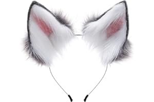 HAOAN Handmade Cat Fox Fur Ears Hairhoop Headwear Anime Fancy Dress Party Cosplay Halloween Costume Headband Hairband Gray