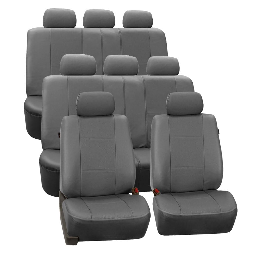 Photo 1 of ***FACTORY SEALED***FH Group Three Row Car Seat Covers Deluxe Leatherette with 8 Seater, Airbag Compatible and Rear Split – Universal Fit for Cars Trucks & SUVs (Gray)