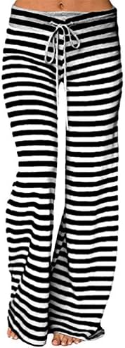 YuanDian Women Casual Striped Printing Drawstring Low Waist Wide Leg Yoga Pants Baggy Fitted Palazzo Flared Wide Trousers