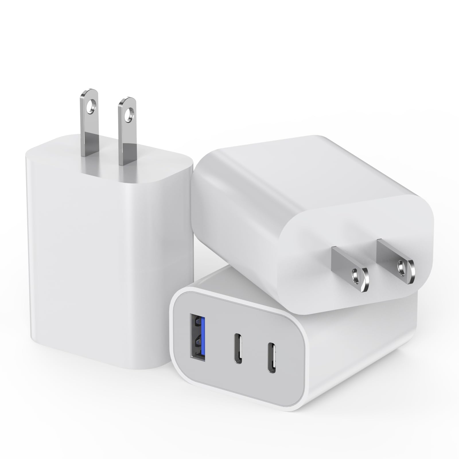 [3Pack]iPhone 17 16 15 Fast Charger Block 35W 3-Port Fast USB C Charger Block Multiport Double Port PD+QC Wall Plug Compatible with iPhone 17/17 Pro/16 ProMax/16 Plus/iPhone 15/15Pro/15 ProMax/14/13