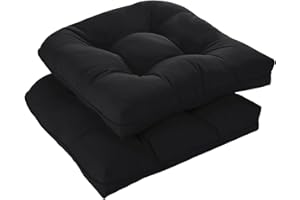 downluxe Outdoor Chair Cushions Set of 2 for Patio Furniture, Waterproof Tufted Overstuffed Patio Furniture Cushions, Thick Outdoor Seat Cushion, 19" X 19" X 5", Black