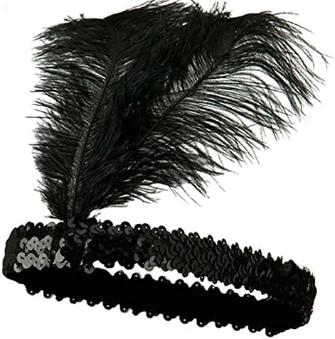 Aoius Showgirl Feather Headband Flapper Sequin Headpiece Costume Head Band Party