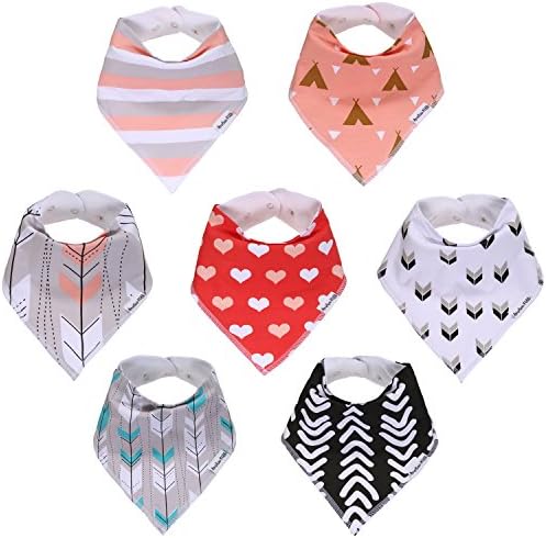 American Kiddo Baby Bandana Drool Bibs for Girls 100% Waterproof Organic Cotton With Snaps and Back Pocket (7-Pack) for Drooling and Teething Babies and Toddlers