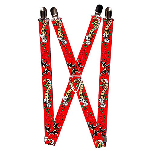 Gambling Lucky Rolling Die Dice Doves Cherries on Red Suspenders