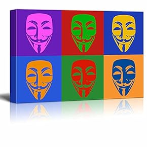 Canvas Wall Art - Multi-Color Pop Art with Anonymous Mask - Giclee Print Gallery Wrap Modern Home Art Ready to Hang - 12" x 18"