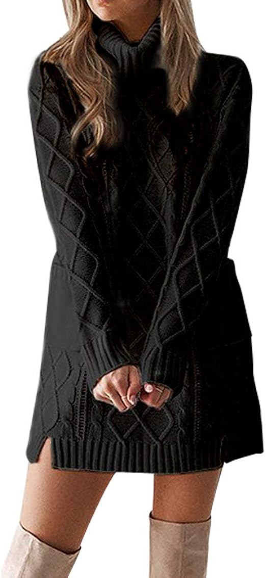 Clearance!Women Winter Warm Turtleneck Ladies Long Sleeve Solid Color Knit Pocket Pullover 