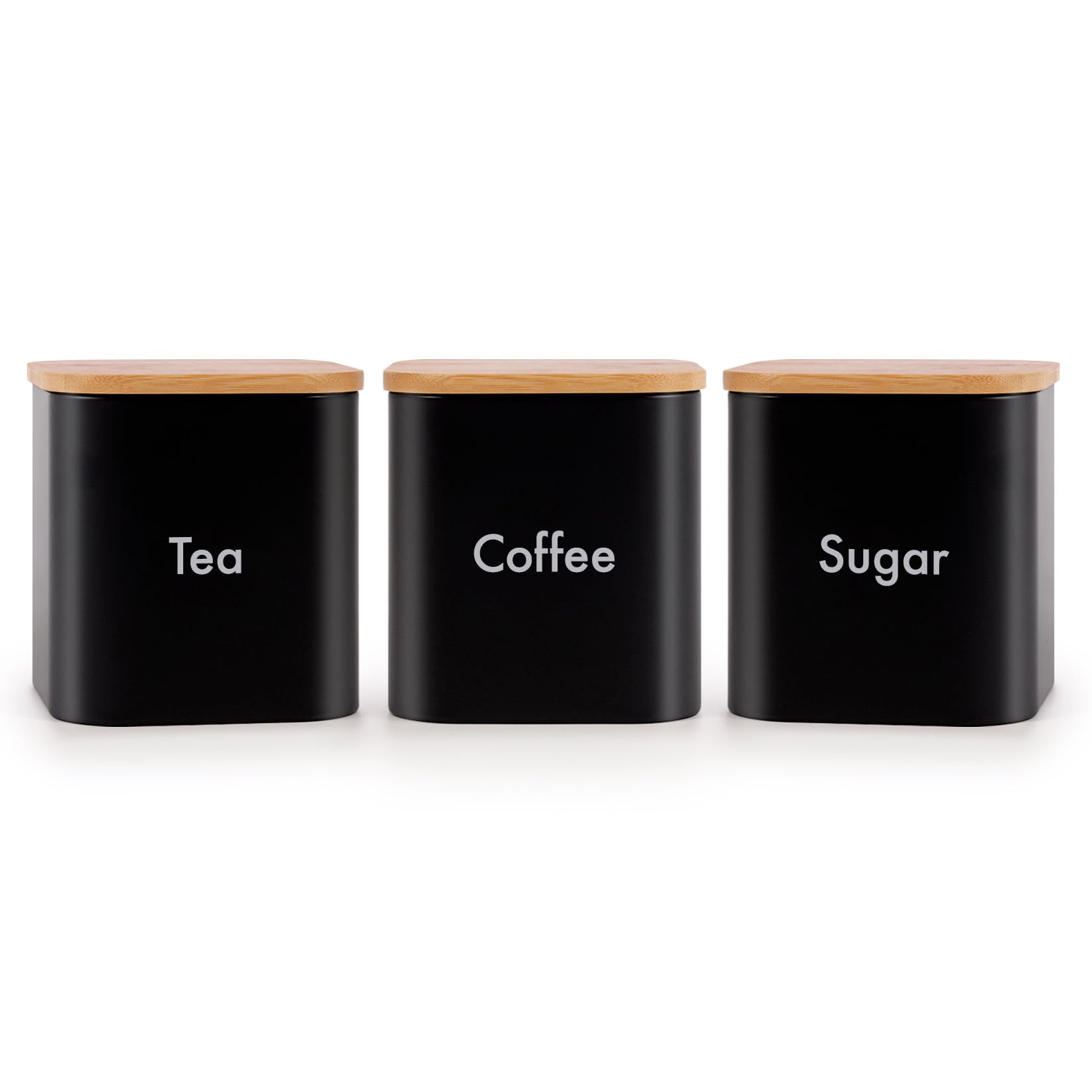 EHC Tea Coffee Sugar Canister Set of 3, Storage Canisters Set - Easy to Open Airtight Lids, Black
