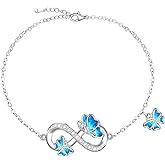 Fenthring Butterfly Anklet for Women Infinity Blue Butterfly Ankle Bracelet Sterling Silver Summer Beach Anklets Jewelry Mom Daughter Christmas Mothers Day Gifts