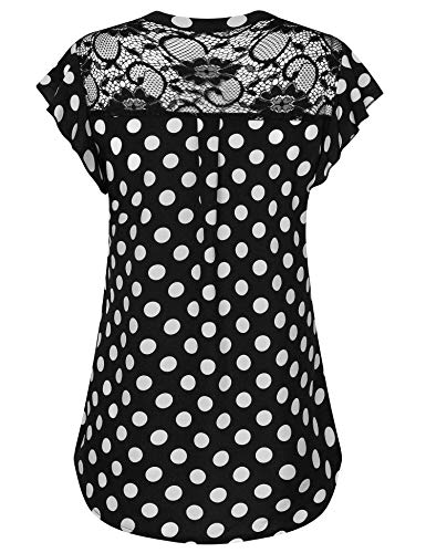 Gaharu Womens Shirts and Blouses, Petites Black Blouses V Neck Summer Tunic Fashion Pleated Fitting Summer Career Tops for Skirt Casual Business Shirt Black Polka Dot,S