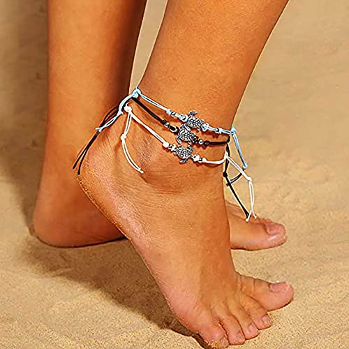 Women Turtle Anklet Adjustable Beach Layered Ankle Bracelets Boho Rope Anklet Bracelet Foot Jewelry For (C, One Size)