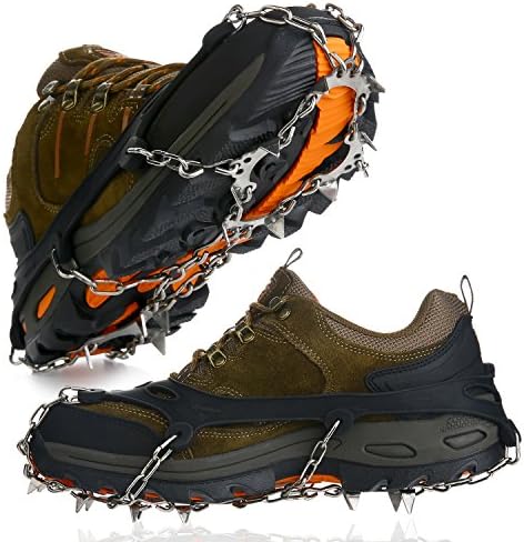Footwear Traction, Crampon Micro Spikes Ice Snow Grips Traction cleats System Safe Protect for Walking, Jogging, or Hiking on Snow and Ice ( L size ) 12 Stainless Steel spikes