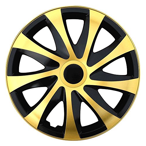(Farbe und Größe wählbar) 16 Zoll Radkappen DRACO (Schwarz-Gold) passend für fast alle Fahrzeugtypen (universal)