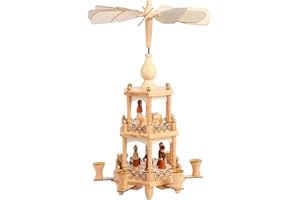 YeloZen Christmas Pyramids with 6 Candler Holders-17 Inches-3 Tiers Carousel-Wood Nativity Scene Set