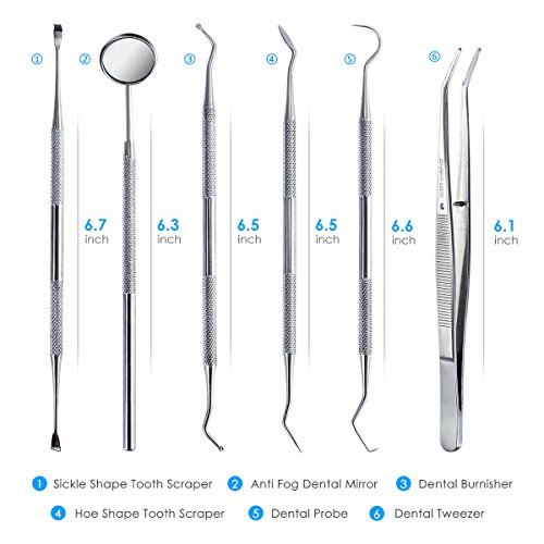 Eurobuy 6 PCS Dental Tools Kit,Dental Cleaning Tools Kit for Home Use to Remove Plaque,Tooth Pick, Dental Scaler, teeth Hygienist tool Stainless Steel Dental Pick Probe(FBA) - Thumbnail 2
