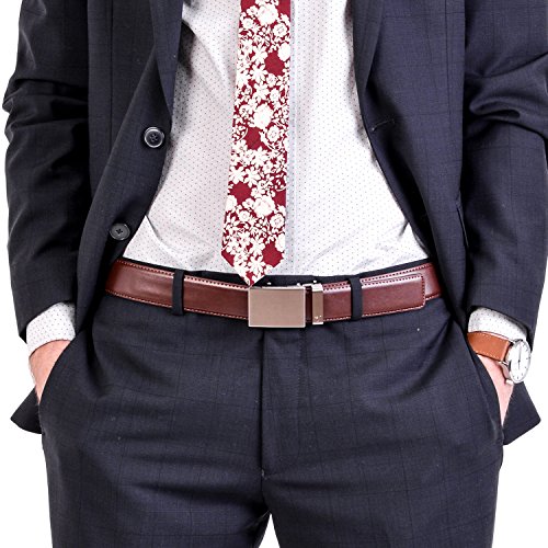 Mission Belt Men's Ratchet Belt - Steel - Steel Buckle / Chocolate Brown Leather Strap, Extra Large (39 - 42)