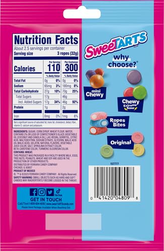 SWEETARTS ROPES TWISTED HOLIDAY PUNCH, SOFT AND CHEWY CANDY, 3OZ PACK – HOLIDAY STOCKING STUFFERS & TREATS