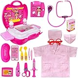 Toy Doctor Kit for Kids - Pretend Play Doctor Set with Carrying Case, Electronic Stethoscope & Nurse Dress Up Costume - Doctor Play Set for Girls Toddlers Ages 3 4 5 6 Year Old For Role Play Gift