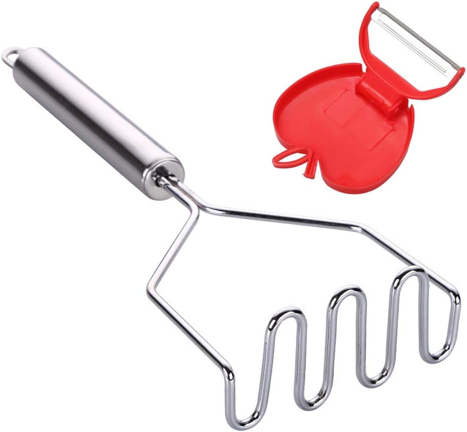 Shangling Potato Masher, Stainless Steel Wire Masher Hand Masher with Peeler Great for Making Mashed Potato Egg Banana