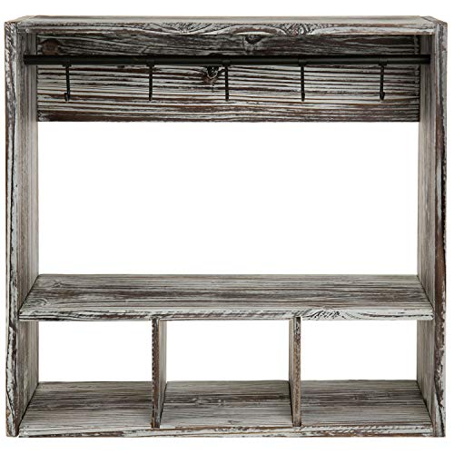 MyGift Rustic Torched Wood Wall Mounted Kitchen Coffee Mug Cup Display