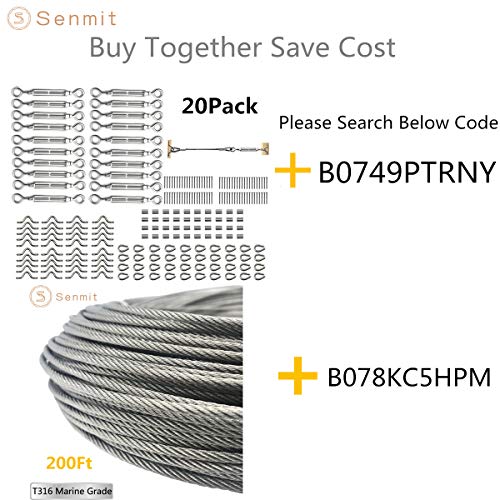 Senmit Stainless Steel Protector Sleeves for 1/8" Cable Railing Deck, Wood Posts, DIY Balustrade T316 Marine Grade 100 Pack