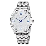 Men's Steel Analog Wrist Watch Quartz Business Watch Roman Numeral Silver Metal Casual Watch for Male