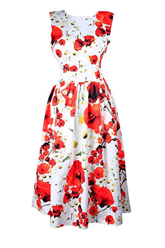 KIMILILY Women's Vintage Retro Floral Printed Backless Tea Party Church Dress(XL)