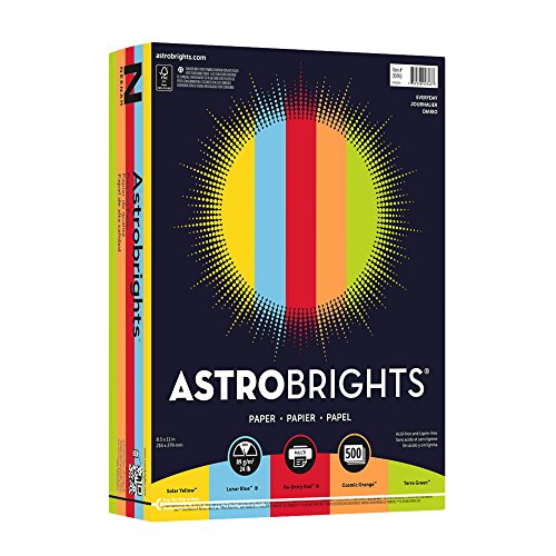 Astrobrights Color Paper, 8.5"x11", 24lb/89 gsm, Everyday 5-Color Assortment, 500 sheets (99743)