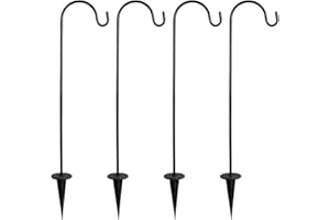CALIDAKA 4 Pack Multi-Purpose Shepherds Hooks Outdoor Iron Shepherd Hook with Base Adjustable Heavy Duty Garden Hanging Stake for Lanterns Solar Light Plant Hanger Wedding Decor
