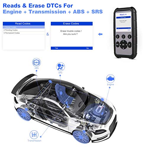 Autel Scanner MaxiLink ML629 OBD2 Code Reader With AutoVIN Function+ABS/SRS/Engine/Transmission Diagnostic Scan Tool, Turns Off Engine Light (MIL) and ABS/SRS Warning Lights, Upgraded Version of ML619