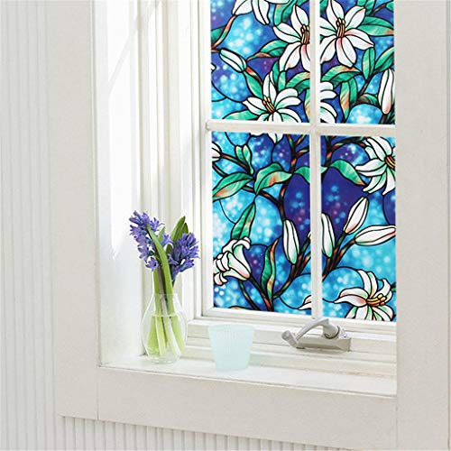 DondPO Wall Decal PVC Lily Static Window Film No Glue Removable Stained Glass Decal Art Nursery Decor