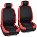 Venice Car Seat Covers w/ Vinyl Trim Floor Mats - Striped Red Accent on Black Cloth