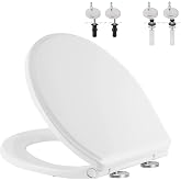 Hibbent Premium Round Toilet Seat with Cover Quiet Close | One-Click Quick Release, Easy Installation Non-Slip Seat Bumpers, Slow Close Toilet Seat &amp; Cover, Easy Cleaning-White Color