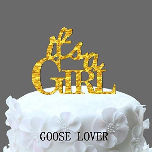 GOOSE LOVER(TM) it's-a-girl Cake Topper Baby Shower Cake Topper Cute Cake Toper Funny Cake Decor Glitter Gold
