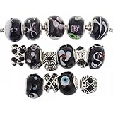 RUBYCA Murano Lampwork Charm Glass Beads Tibetan Crystal European Charm Bracelet Mix Assortment