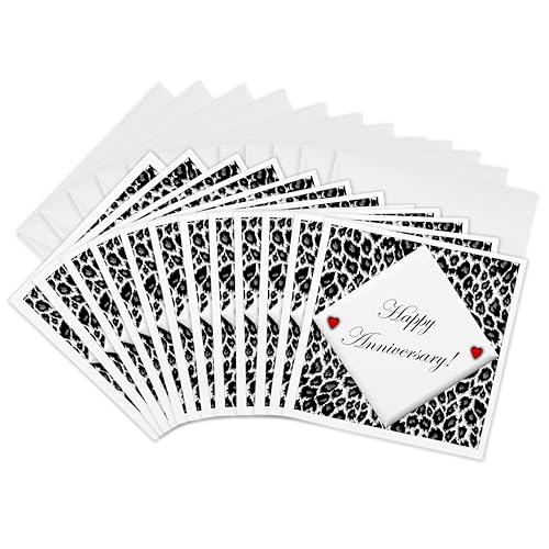 3dRoseWhiteLeopardHappyAnniversary-GreetingCards,6x6inches,setof12(gc_40625_2)