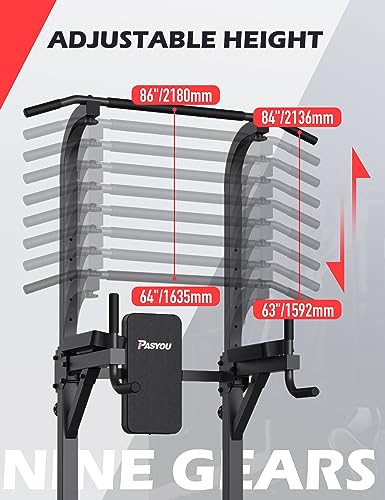 PASYOU Power Tower Pull Up Bar Stand 9 Levels Adjust Workout Dip Station for Home Gym Strength Training Equipment