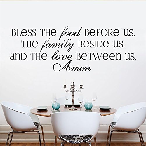 Kitchen Wall Stickers Home Decor, Dining &amp; Cooking Quote Decal Heart Removable Vinyl Art Decoration (Bless The Food Before Us, The Family Beside Us, And The Love Between Us, Amen)