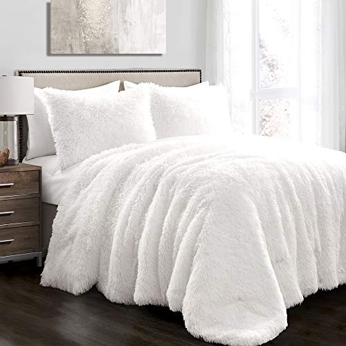 Lush Decor Emma Faux Fur Comforter King Size 3 Piece Set White - White Bedding Set King Comforters - Fluffy Comforter - Modern Decor at Amazon