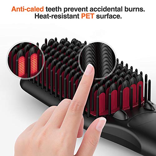 MiroPure Hair Straightener Brush, Ionic Anti-Scald Straightening Comb, Portable Frizz-Free Silky Electric Straightening Brush, Dual Voltage