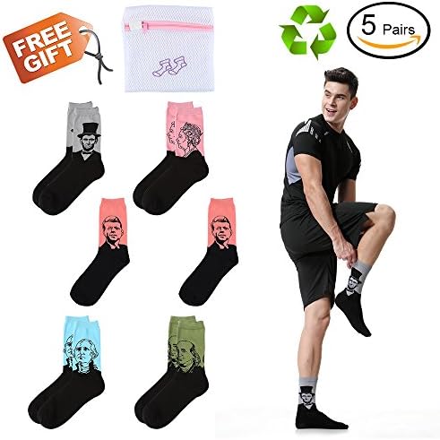 Art Socks,Unisex Casual Socks-Men's and Women’s Novelty Socks-Crew Socks 5 Pairs- Printed Cuff Pattern Cotton Socks