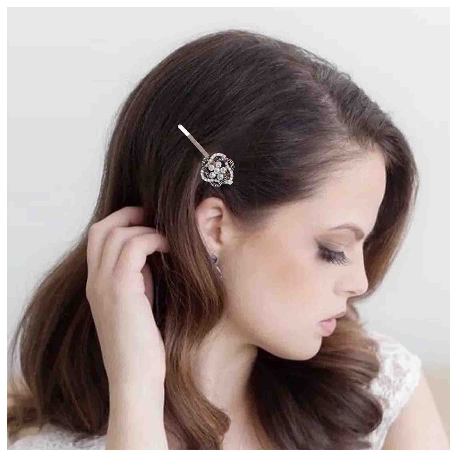 Cimenexe Bohemian Crystal Flower Hair Clip Rhinestone Hair Pin Clips Gold Pearl Hair Pins Pearl Flower Bobby Pins Barrettes Paved Cz Hair Barrette Bridal Headwear Wedding Hair Accessories Jewelry — image 1