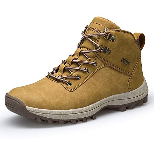 Smapavic Mens Hiking Boots Leather Work Shoes Winter Outdoor Waterproof Snow Shoes
