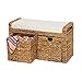 Household Essentials Entryway Wicker Cushioned Storage Bench with Shoe Cubes, Natural