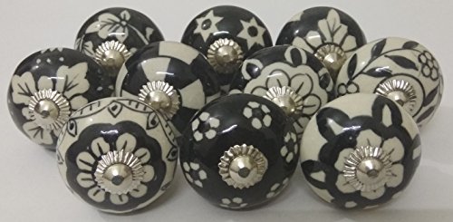 10 Black & White Ceramic Knobs Handmade Handpainted Ceramic Door Knobs Kitchen Cabinet Knobs Kitchen Cabinet Drawer Pulls Kid's Badroom Knobs by Zoya's (2003)